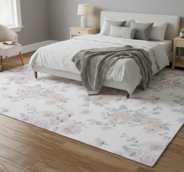 Covor vinil dormitor design flori elegante gri - TenStickers