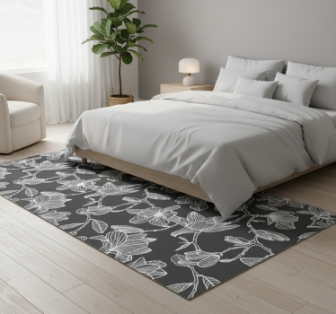 Covor vinil dormitor design flori magnolie alb și gri - TenStickers