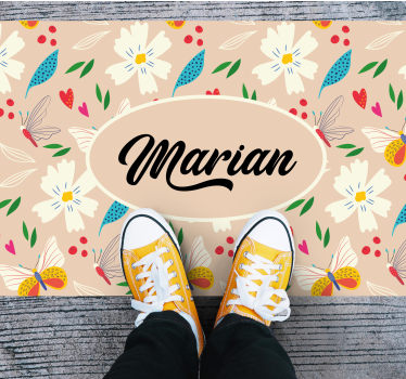 Covor vinil dormitor floral bej personalizat - TenStickers