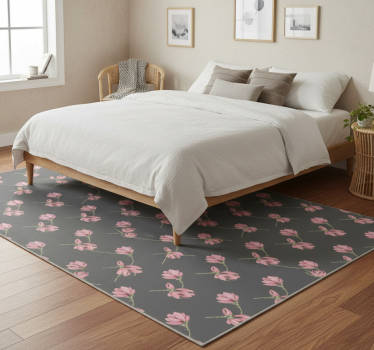 Covor vinil dormitor flori mici de magnolie pe fundal gri - TenStickers