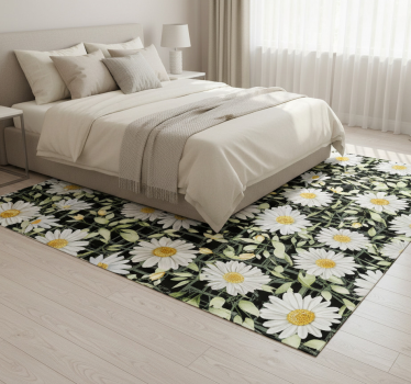 Covor vinil dormitor flori realiste pe fundal dungi - TenStickers