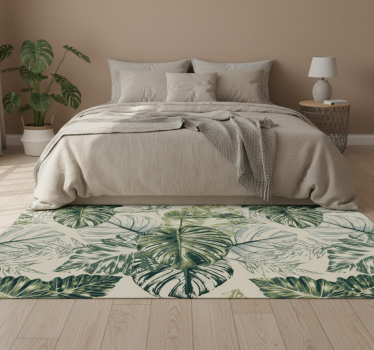 Covor vinil dormitor forme monstera estompate bej - TenStickers