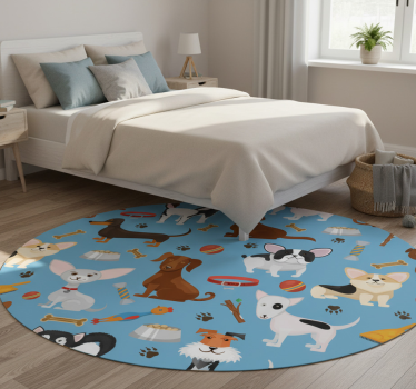 Covor vinil dormitor model câini pe fundal albastru - TenStickers