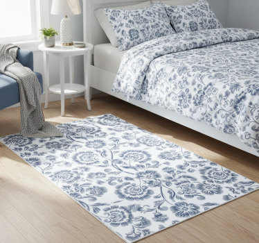 Covor vinil dormitor model flori albastre grandmillenial - TenStickers