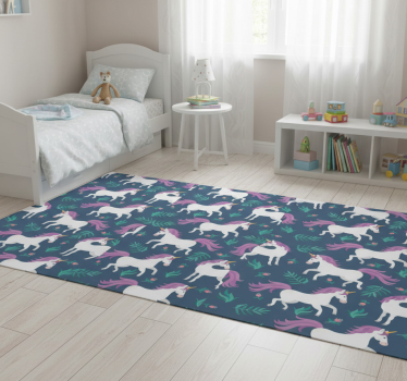 Covor vinil dormitor model unicorn albastru plat - TenStickers