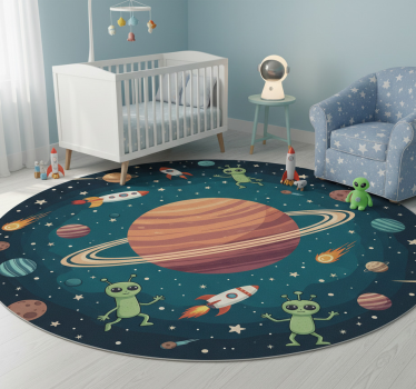 Covor vinil dormitor planetă nouă cu extratereștri amuzanți - TenStickers