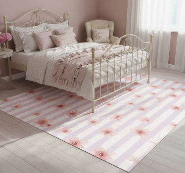 Covor vinil dormitor stil shabby chic cu dungi roz verticale - TenStickers