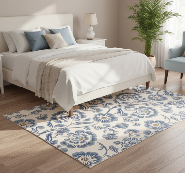 Covor vinil dormitor stil vintage floral albastru - TenStickers