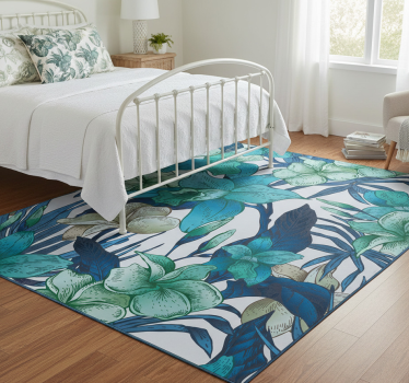 Covor vinil dormitor frunze tropicale albastre - TenStickers