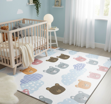 Covor vinil dormitor urs minimalist pe fundal alb - TenStickers
