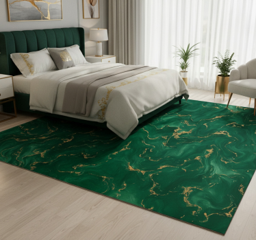 Covor vinil dormitor verde emerald cu marmură aurie - TenStickers