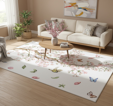 Covor vinil flori și plante flori de cireș cu păsări - TenStickers