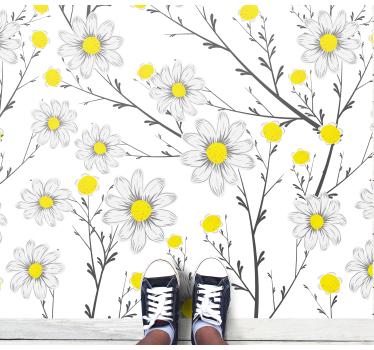 Covor vinil flori și plante model floral galben - TenStickers