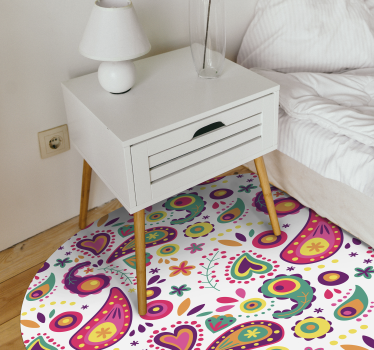 Covor vinil flori și plante model paisley colorat - TenStickers