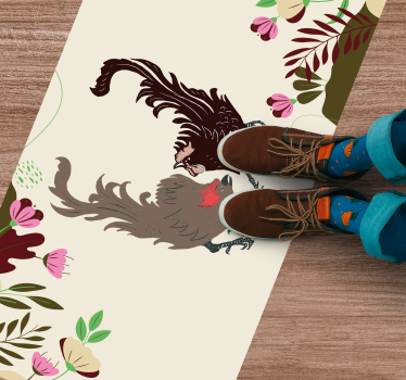Covor vinil animal scenă florală cu porumbei - TenStickers