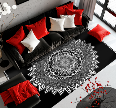 Covor vinil negru design floral mandala - TenStickers