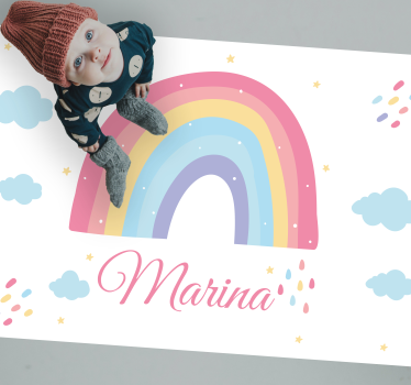 Curcubeu drăguț și nor în covor de vinil personalizat pastel - TenStickers