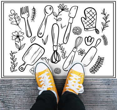 Design floral și ornamental cu ustensile podea de bucătărie - TenStickers