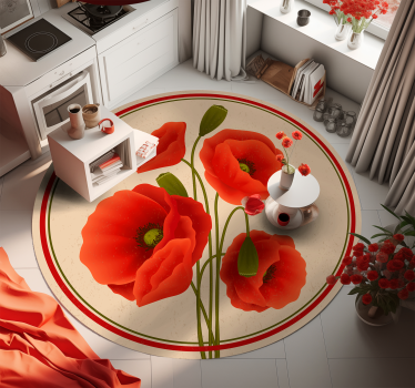 Covor vinil flori și plante maci roșii - TenStickers