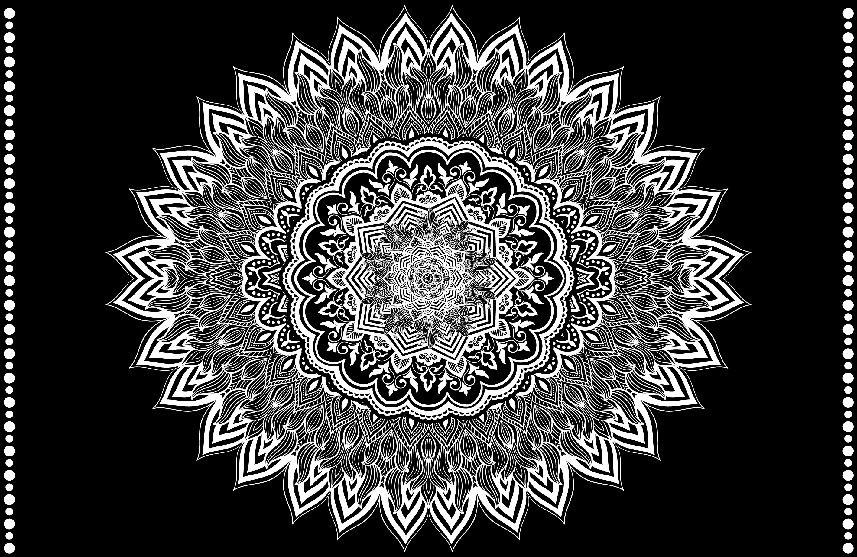 Covor vinil negru design floral mandala - TenStickers