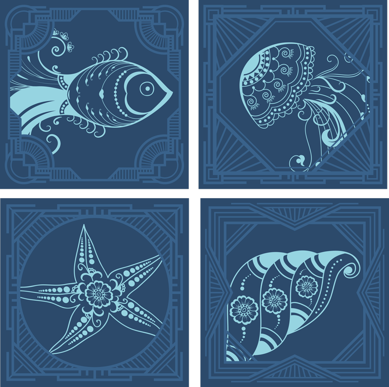 Covor vinil animal cu plăci ornamentale albastre - TenStickers