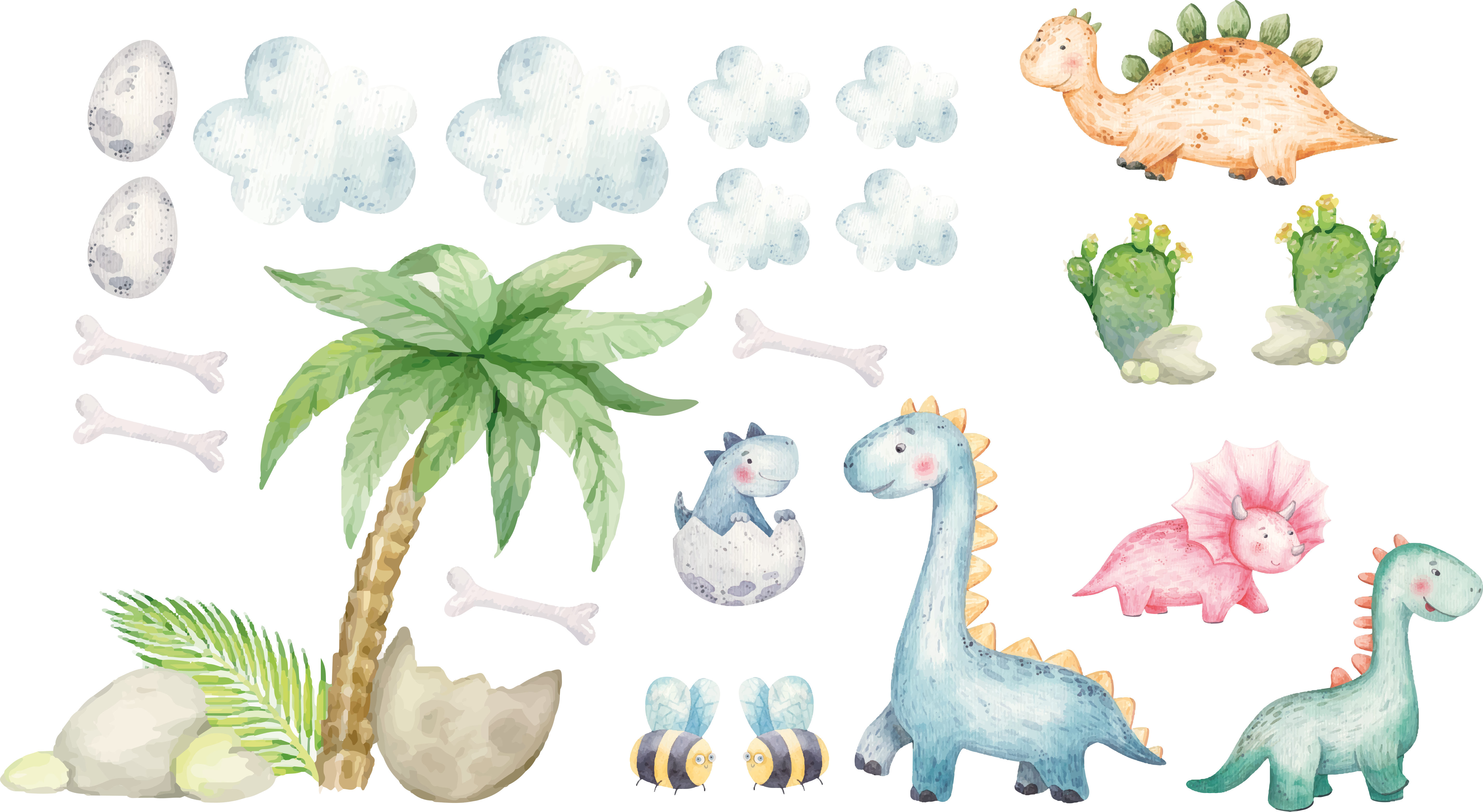 Covor vinil animal dinozauri drăguți acuarelă - TenStickers