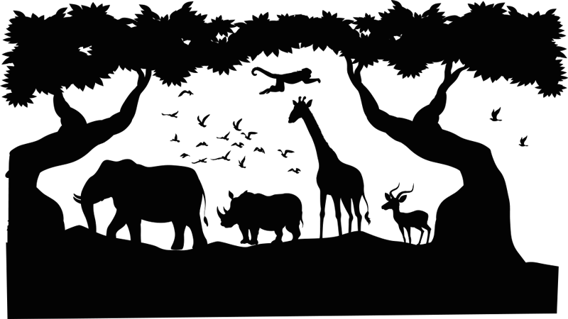 Covor vinil animal savannah alb-negru - TenStickers