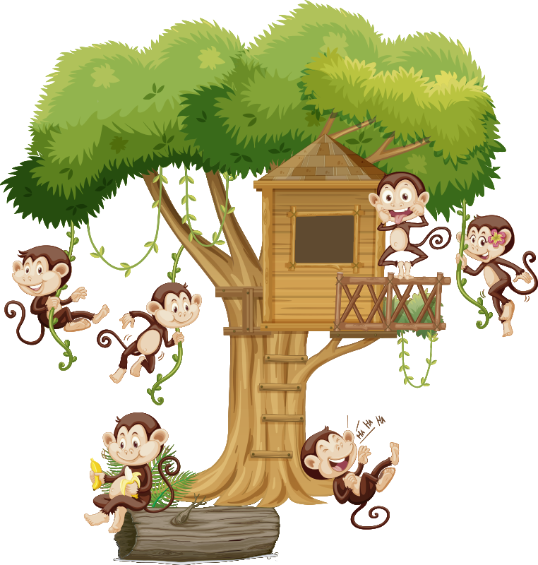 Covor vinil animal maimuțe pe casa din copac - TenStickers