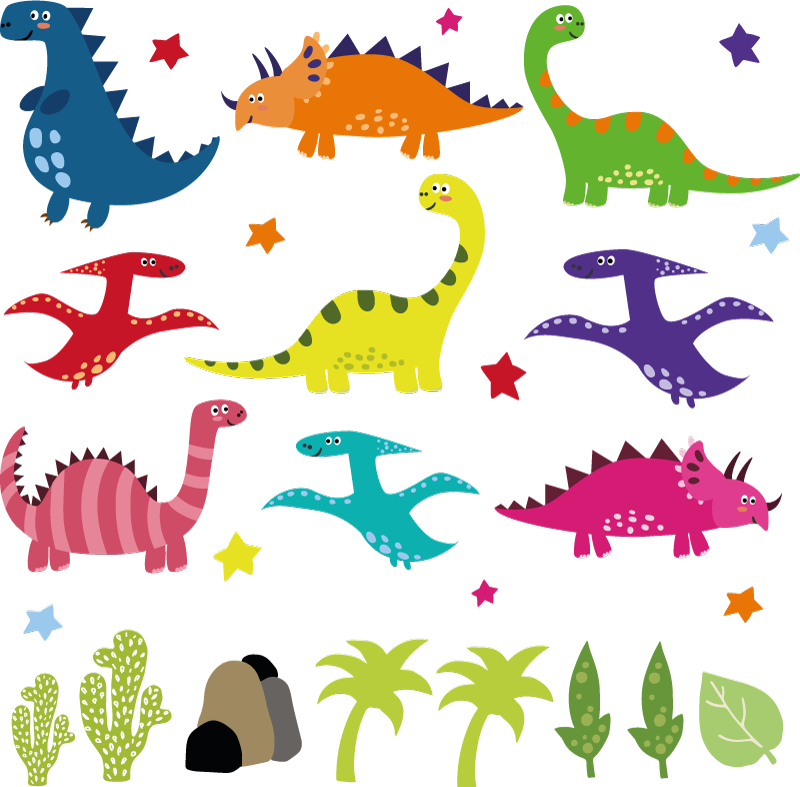 Covor vinil animal set colorat cu dinozauri nordici - TenStickers