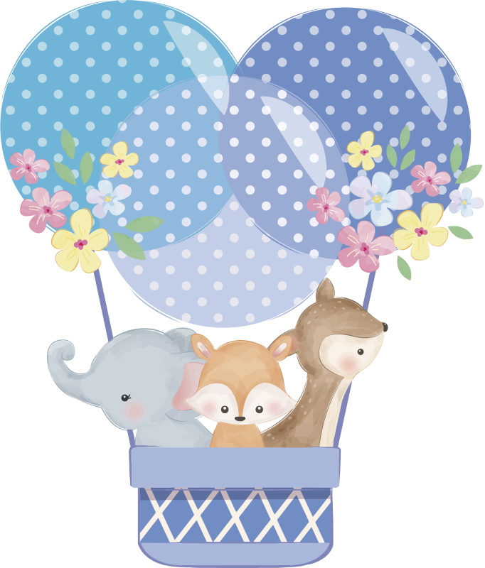 Covor vinil animal balon cu aer cald animale acuarelă - TenStickers