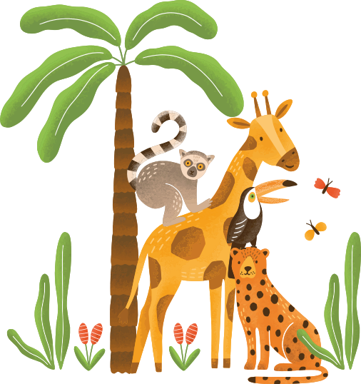 Covor vinil animal animale din junglă jucându-se - TenStickers