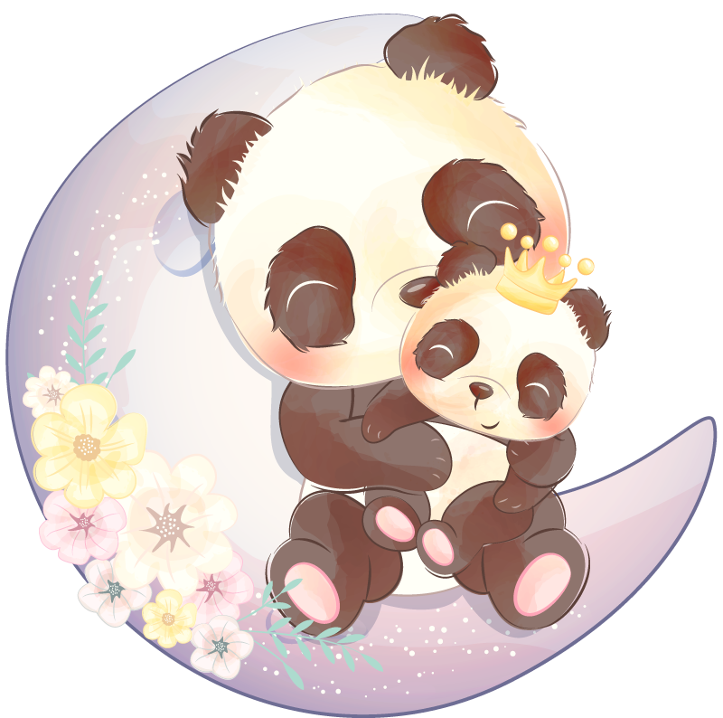 Covor vinil animal doi panda pe lună - TenStickers