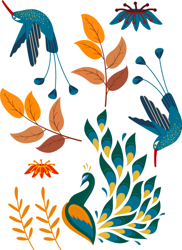 Covor vinil animal păsări și plante în stil tengango - TenStickers