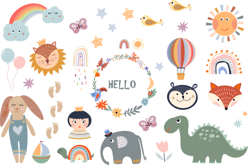 Covor vinil animal element floral pentru copii - TenStickers