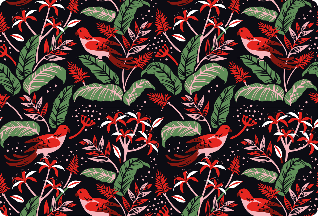 Covor vinil animal model frunze roșii și roz - TenStickers