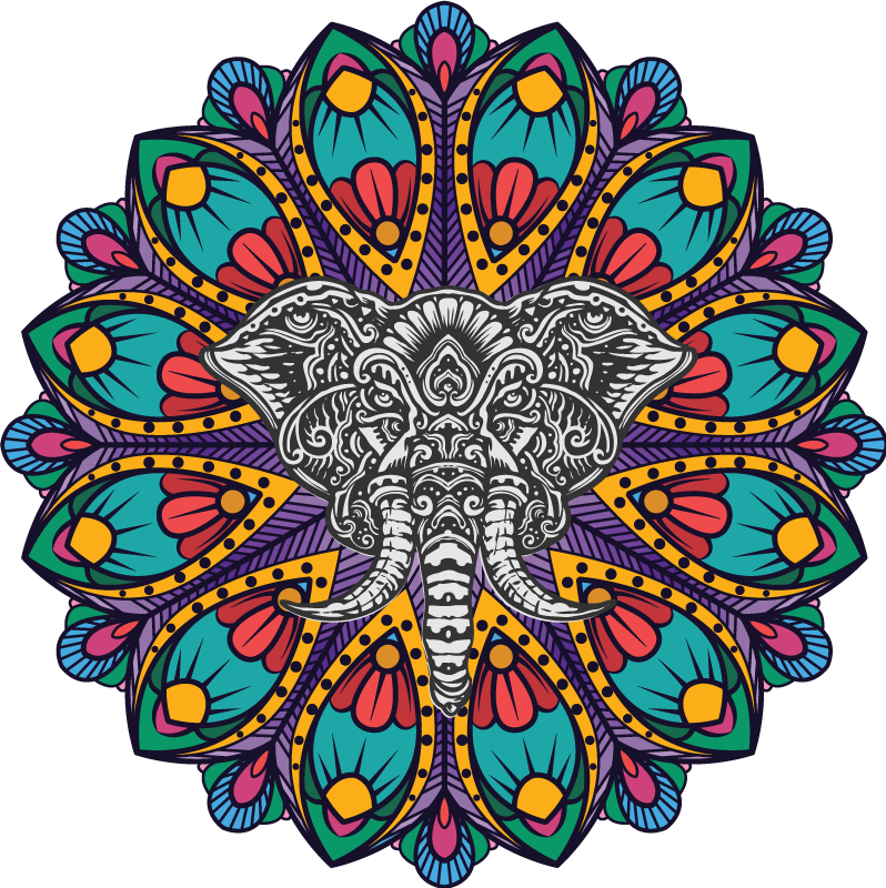 Covor vinil animal mandala cu elefant colorat - TenStickers