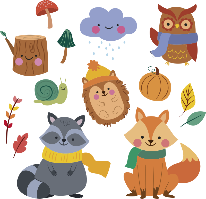 Covor vinil animal flori și animale de toamnă - TenStickers