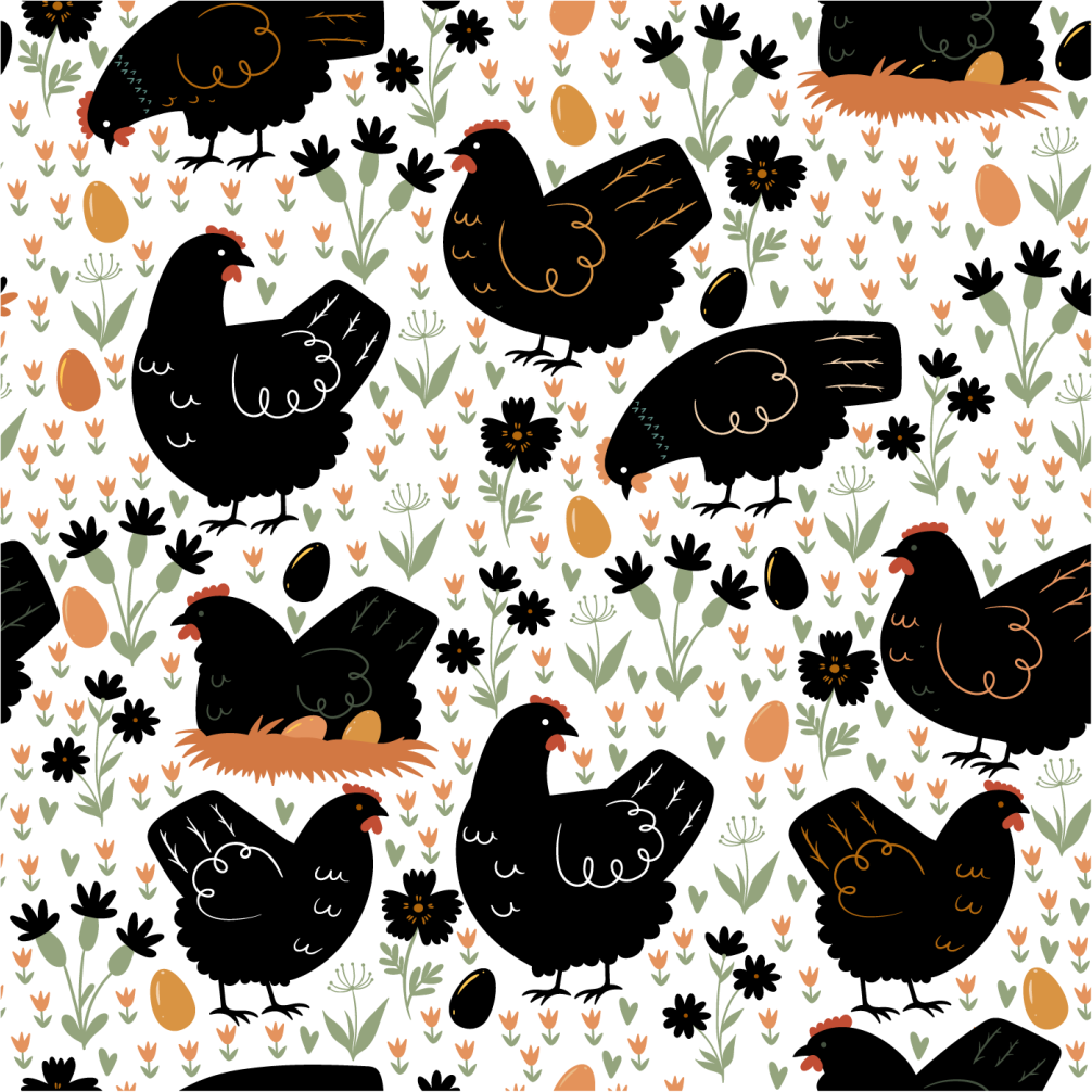 Covor vinil animal găini negre și albe - TenStickers
