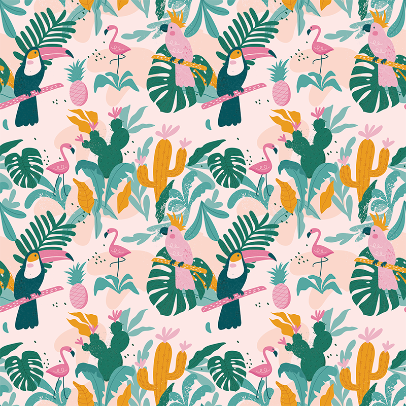 Covor vinil animal păsări și frunze tropicale - TenStickers