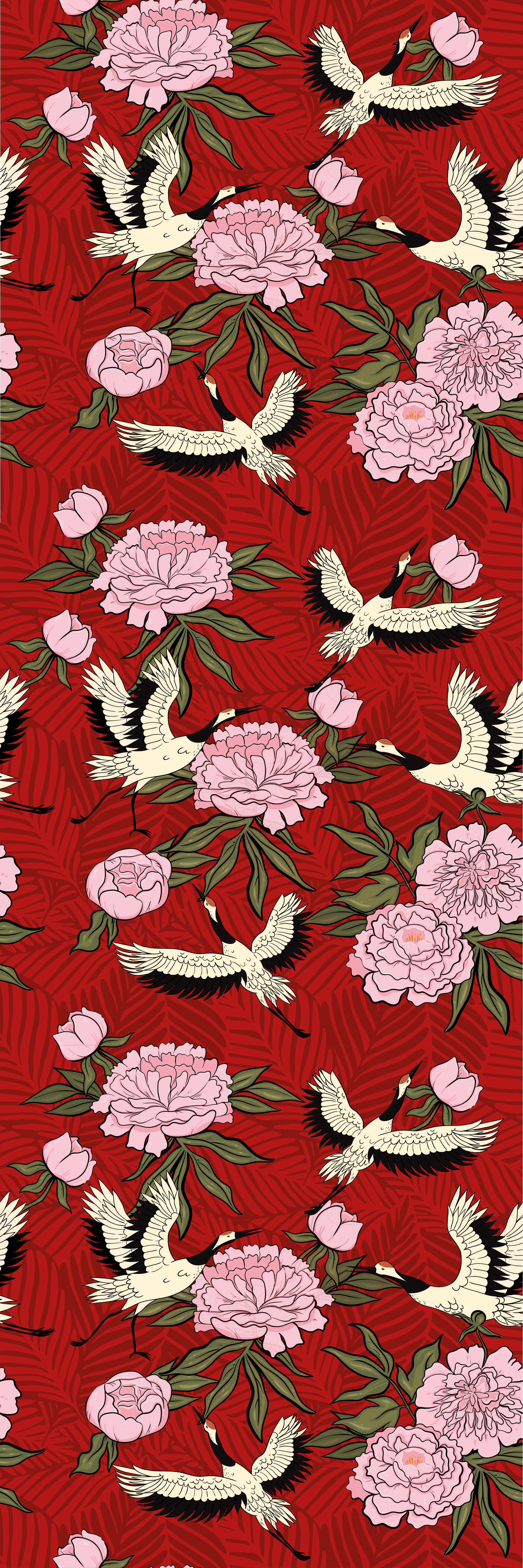 Covor vinil animal păsări albe pe fundal roșu tropical - TenStickers