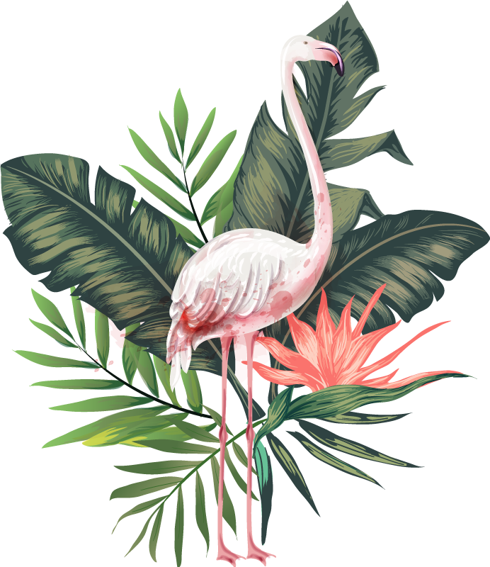 Covor vinil animal flamingo și frunze acquerelate - TenStickers