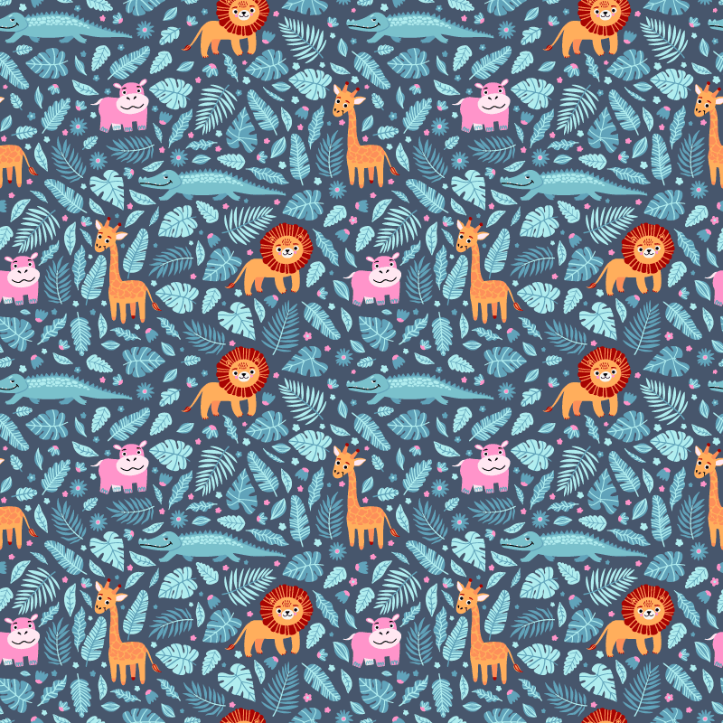 Covor vinil animal design cu mai multe animale de junglă - TenStickers