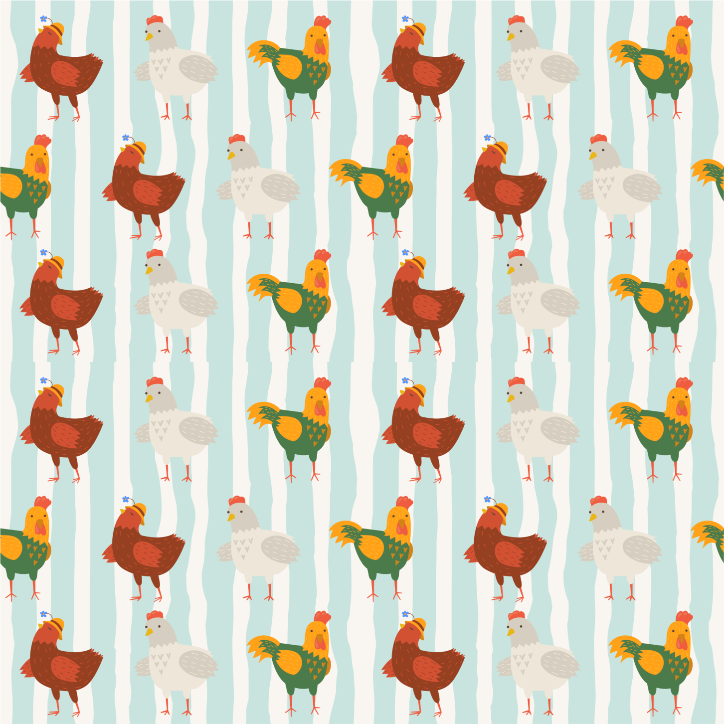 Covor vinil animal dungi verticale cu cocoși - TenStickers