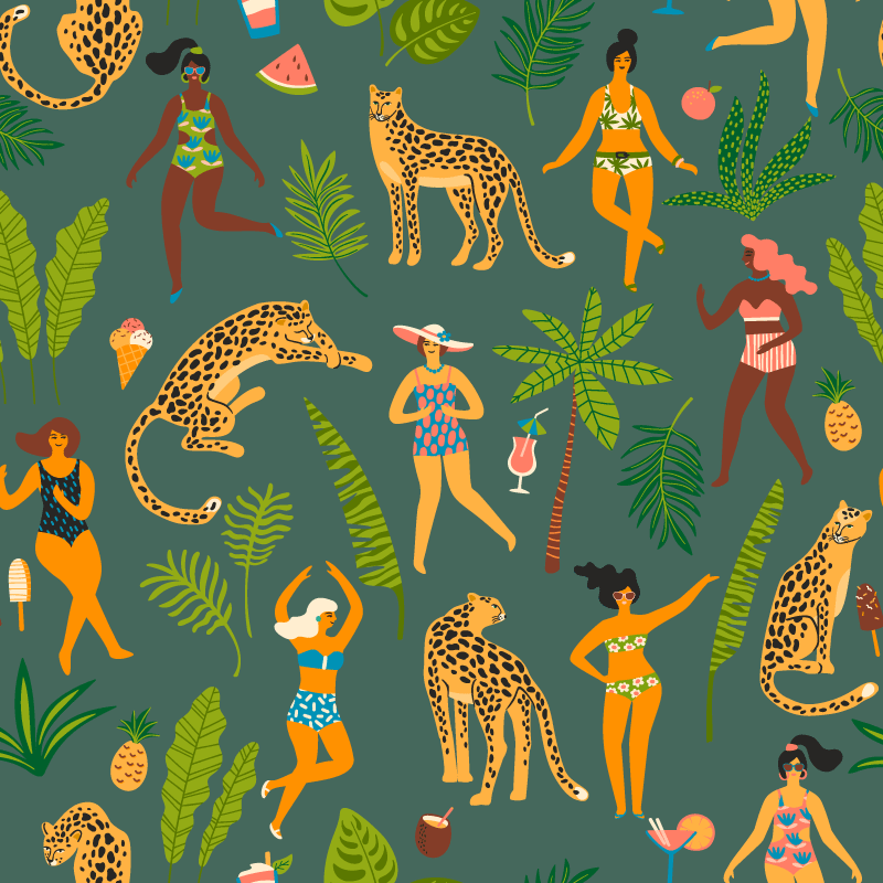 Covor vinil animal femei cu fundal leopard - TenStickers