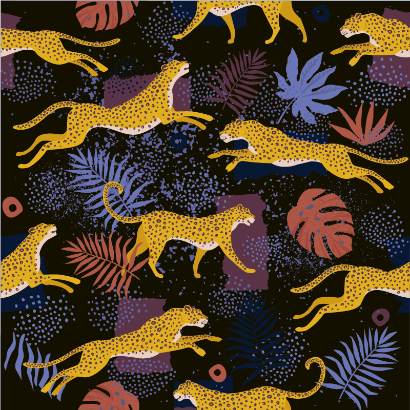 Covor vinil animal frunze tropicale și lei - TenStickers