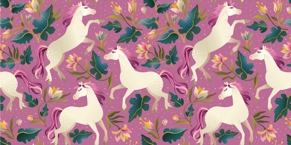 Covor vinil animal design ecvestru roz floral - TenStickers