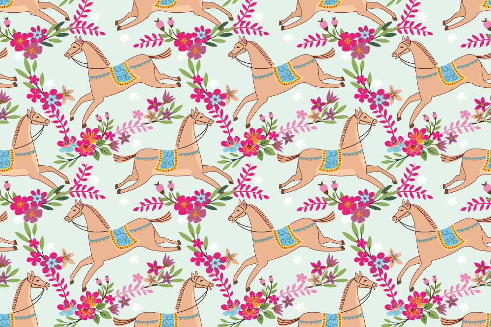 Covor vinil animal model cai cu flori roz - TenStickers