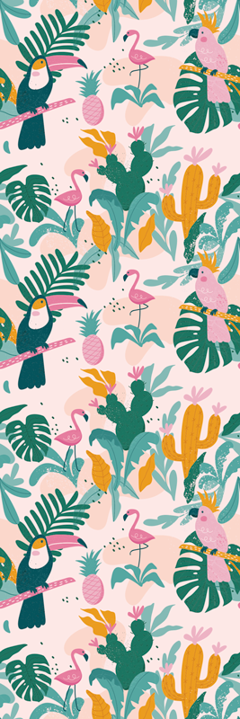 Covor vinil animal păsări verzi pe fundal roz - TenStickers