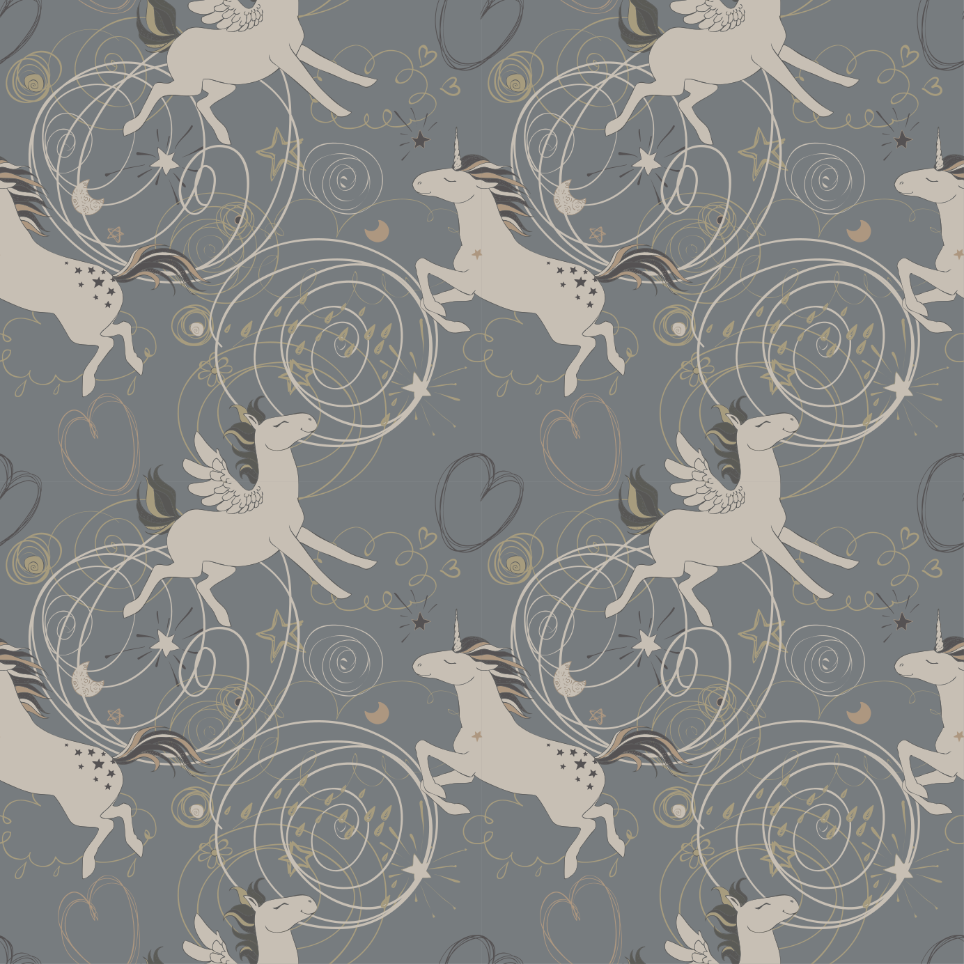 Covor vinil animal cu unicorni pegasus pe fundal întunecat - TenStickers
