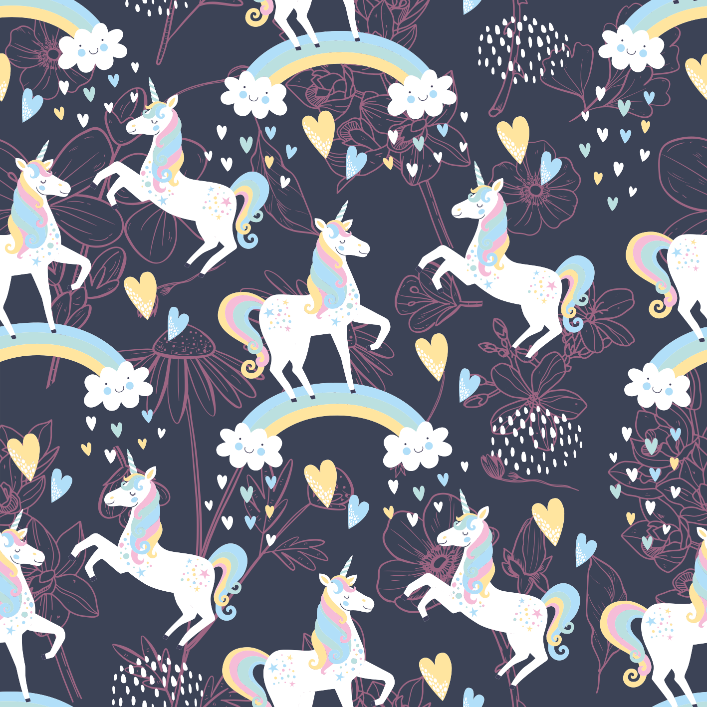 Covor vinil animal cu model floral de unicorni roz - TenStickers